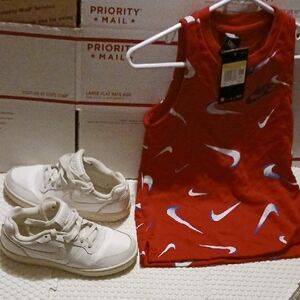Nike Kids White Sneakers &New With Tags Top Red/white Accents